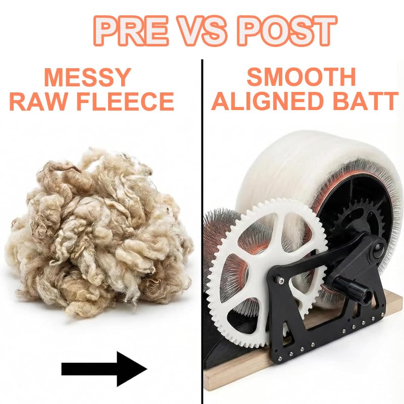 Sheep Fleece Drum Carder, Manual Wool Combing Machine, Fast Color Mixing, Combing, Spinning with Dual Drums, Wool Felt Color Mixer for Impurity Removal for DIY Craft Make Felt Animals