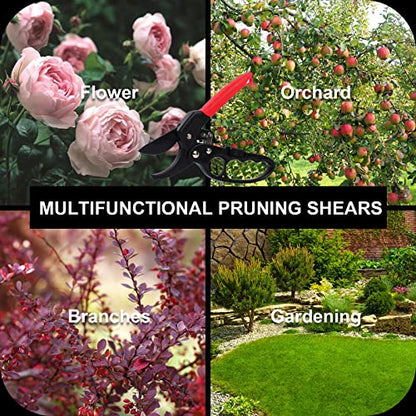 Germany Pruning Shears For Gardening, Arthritis Weak Hand Snips, 4x cutting power trimming, 1-Inch Cut Capacity Garden Clippers, Ergonomic handle, Rust resistant, high strength steel, Sharp - style: Reddish balck