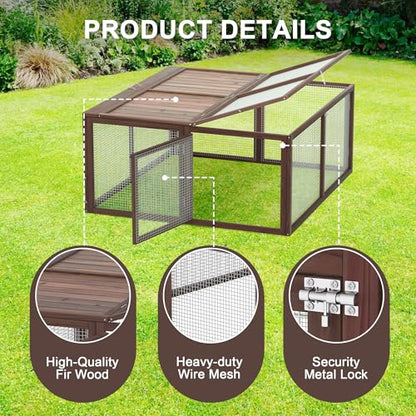 Portable Chicken Coop Run, Folding Rabbit Hutch, Brown - color: Brown
