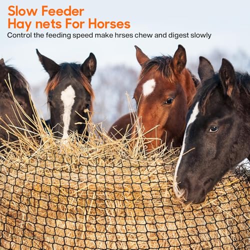 5 x 5 ft Round Bale Hay Net for Horses, with 20 Ropes Netting Comb Zip Tie - color: round