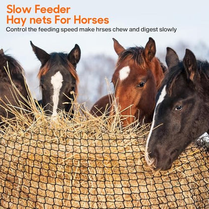5 x 5 ft Round Bale Hay Net for Horses, with 20 Ropes Netting Comb Zip Tie - color: round
