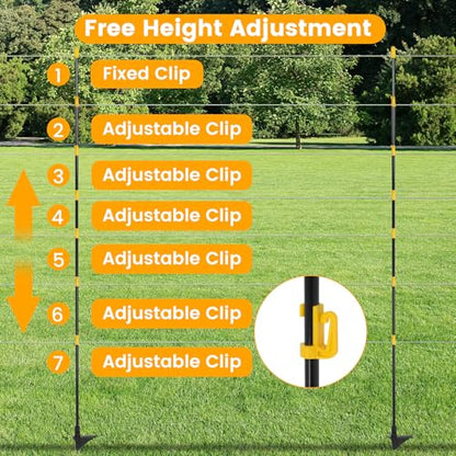 30 PCS Electric Fence Posts, 3/8" x 57" Step in Fence Post, Black | 7 Wire Clips, Metal Ground Spikes, Easy Step-in Fiberglass Fence Posts for Temporary Electric Fencing, Farm Livestock, Garden - size: 57Inch-30PCS