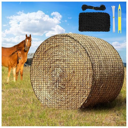 5 x 5 ft Round Bale Hay Net for Horses, with 20 Ropes Netting Comb Zip Tie - color: round
