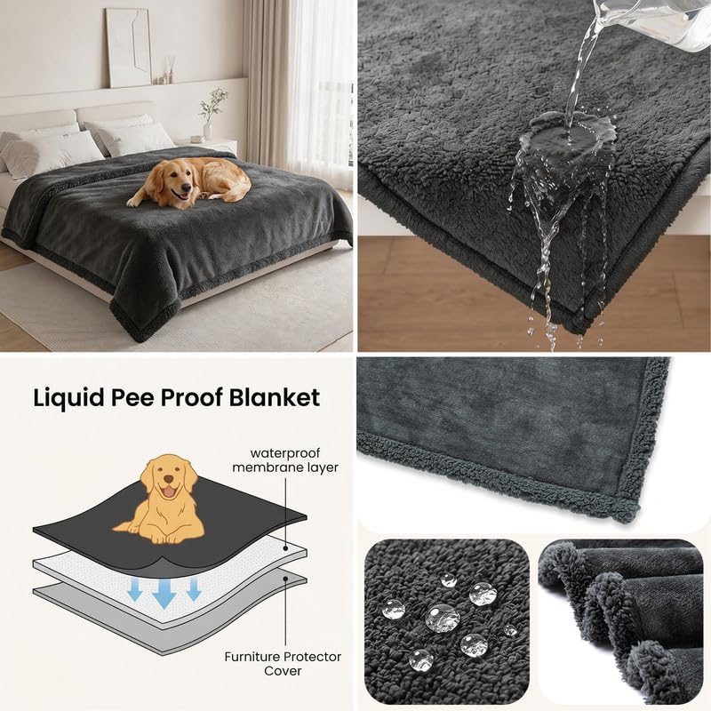 Waterproof Dog Blanket Reversible Pet Bed Cover Puppy Blankets Leakproof Sofa Couch Cover Cat Pet Blanket for Warm Fluffy Washable Grey Mat-M - color: Grey, size: M-100*145cm(40*57in)