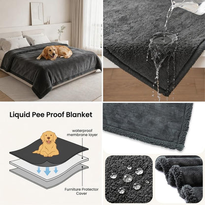 Waterproof Dog Blanket Reversible Pet Bed Cover Puppy Blankets Leakproof Sofa Couch Cover Cat Pet Blanket for Warm Fluffy Washable Grey Mat-M - color: Grey, size: M-100*145cm(40*57in)