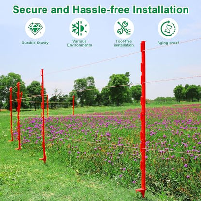 50 Pack 48'' Plastic Step-in Electric Fence Posts,Temporary Fence Stakes - color: Red, size: 50 Pack