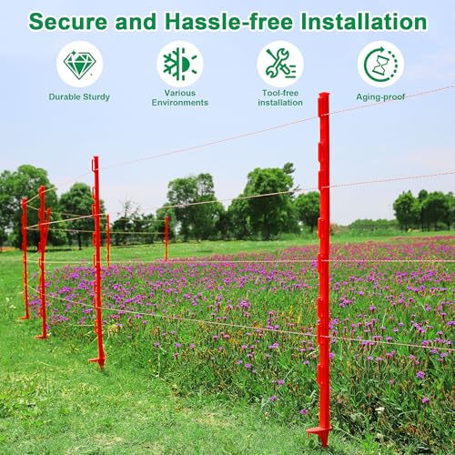 25 Pack 48'' Plastic Step-in Electric Fence Posts,Temporary Fence Stakes - color: Red, size: 25 Pack