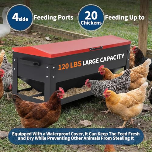 Garvee Metal Chicken Feeding Box, 120 lbs Large Capacity, Portable Feeder - size: 120 lbs