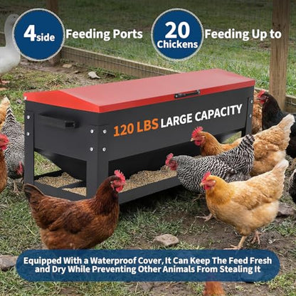 Garvee Metal Chicken Feeding Box, 120 lbs Large Capacity, Portable Feeder - size: 120 lbs