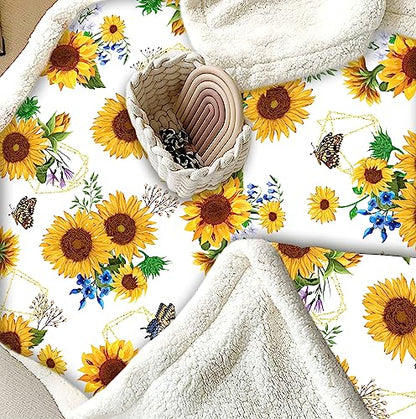 Sunflower Throw Blanket, Sunflower Gifts - Warm Soft Sherpa Thick Blanket (White, 60"x80") - color: White, size: 60"x80"