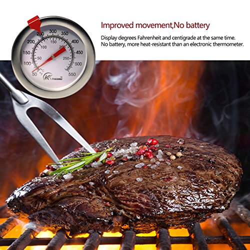 KT THERMO Candy/Deep Fry Thermometer with Instant Read,Dial Thermometer,12" Stainless Steel Stem Meat Cooking Thermometer,Best for Turkey,BBQ,Grill,Analog display - color: 1-pack