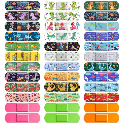 Sublaga 300Pcs Adhesive Bandages, 33 Styles Kids Cartoon Bandage Adhesive Flexible Colorful Bandages Cute Cartoon Bandages for Boys Waterproof Bandage for Kids Protect Scrapes