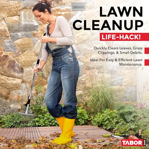 TABOR TOOLS J16A Adjustable Metal Leaf Rake with Expandable Head 8-23", Collapsible & Telescopic Grass Rake for Lawns, Garden & Yard, Ideal for Leaves, Shrubs & Small Areas