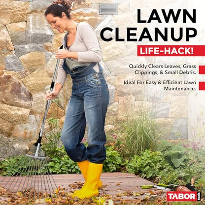TABOR TOOLS J16A Adjustable Metal Leaf Rake with Expandable Head 8-23", Collapsible & Telescopic Grass Rake for Lawns, Garden & Yard, Ideal for Leaves, Shrubs & Small Areas