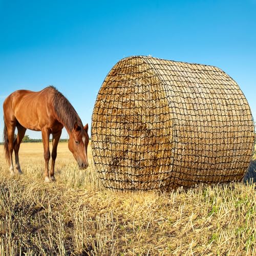 6x6 Ft Hay Nets for Horses: Round Bale Hay Net for Slow Feed, 1.75-inch Square Mesh