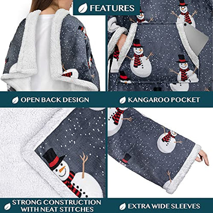 PAVILIA Sherpa Wearable Blanket with Sleeves for Adults Women Men, Soft Warm Full Body Wrap Fleece Throw, Pocket, Cozy Pullover Robe Blanket with Arm, Gifts for Christmas Mom Wife, Snowman - color: Snowman Gray