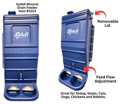 Sheep and Goat Grain Mineral Feeder, Large Outdoor Forage Grain Feeding System, Supports Up to 10 Small Livestock, Weather Resistant Heavy-Duty Plastic, Fence Mounted