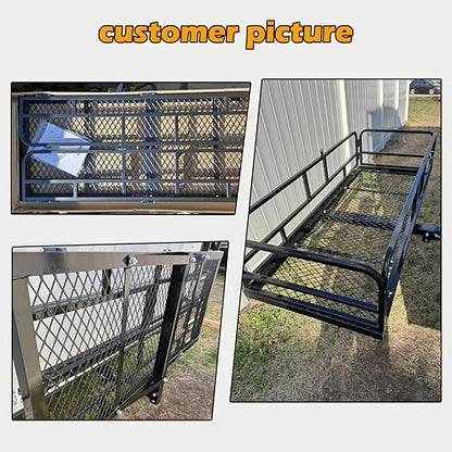 fouwick 60" x 24" x 13" Hitch Cargo Carrier | 600 Lbs Heavy Duty Folding Luggage Rack for SUV & Truck, Steel Mesh Cargo Carrier Hitch Mount Fits 2" Receiver, Powder Coated Vehicle Cargo Basket - color: 60x24x13 inch