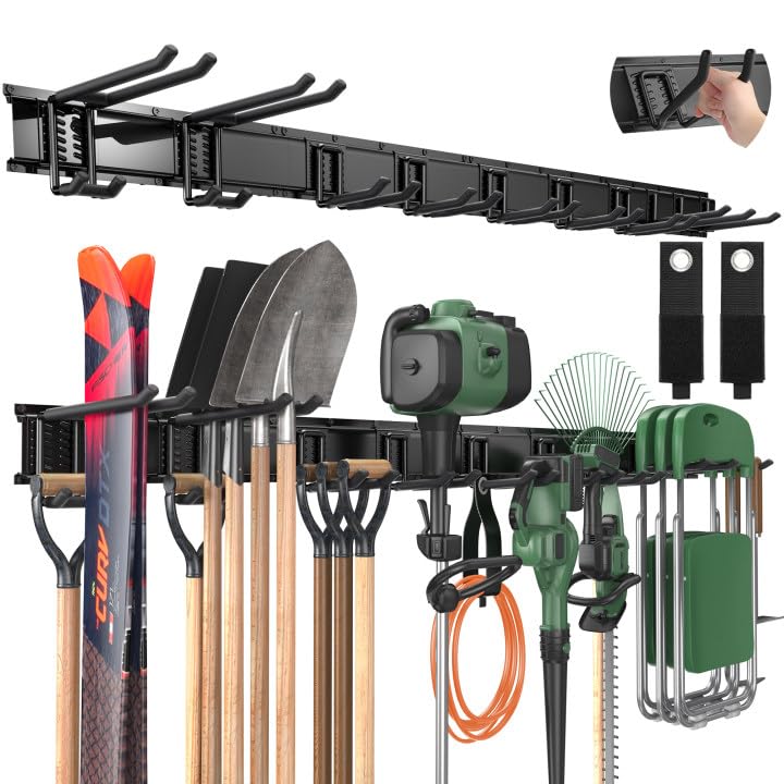 LBT 66" Garage Tool Organizer Wall Mount - 720lbs Garden Tool Organizer | Anti-Rust, Adjustable Hooks, Sheds Garden Tool Organizer Black, Gifts For Men Dad Husband - size: 66inch