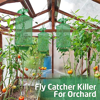 Qualirey 12 Pcs Ranch Fly Trap Outdoors Stable Reusable Horse Outdoor Hanging Pest Fly Trap Catcher Cage with Pots Flay for Farm Orchard Restaurants
