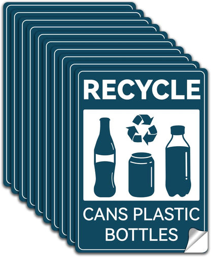 WADORN 10Pcs Recycle Cans Plastic Bottles Stickers, Waterproof Recycle Stickers Fade-Resistant Recycling Labels Recycle Sign Self-Adhesive Vinyl Decals for Business School Public Area 7.08x5.12 Inch - style: Recycle Cans and Bottles