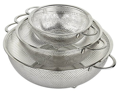3-Piece Stainless Steel Mesh Micro-Perforated Strainer Colander Set (1-Quart, 2.5-Quart and 4.5-Quart)