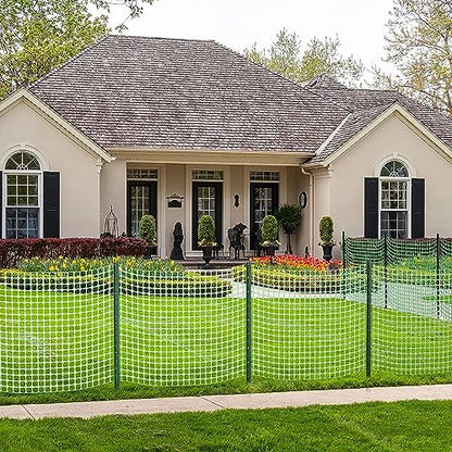 Amagabeli Heavy Duty Metal Fence Posts 4 Feet 10 Pack No Dig Garden U Post Stakes for Wire Fence Temporary Fencing Electric Fence Wire Safety Fence Mesh Fence Garden Fencing T Post for Yard Green - size: 4 Feet Post