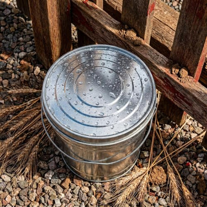 6 Gallon Galvanized Steel Locking Lid Storage Can, Heavy-Duty Metal Storage Bucket with Wire Bail Handle, Galvanized Steel Trash Can for Bird Seed, Pet Food, Charcoal, Yard Waste