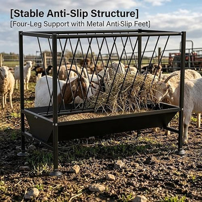 69 Gallon 2-in-1 Farm Feeder, Hay & Grain Livestock Feeding Unit with Steel Frame for Barn & Pasture