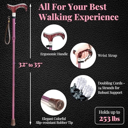 Merry Sticks Rhinestone Foldable Walking Cane for Women and Men, Royal Black - color: Royal Black, size: Classic Grip