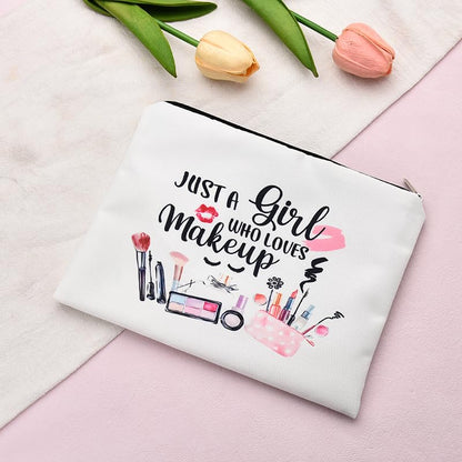 Funny Cosmetic Bag for Women Just A Girl Who Loves Makeup Bag for Girls Christmas Birthday Gifts for Daughter Friend Granddaughter Travel Toiletry Pouch With Zipper Makeup Cosmetic Pouches - style: Girls Makeup