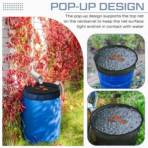 SATINIOR 4 Pack Pop-up Rain Barrel Cover, 24.8 Inch Rain Barrel Mesh Cover with Drawstring, Water Collection Bucket Netting Screen to Help Keep Leaves, Debris and Insects Out - size: 24.8 Inch