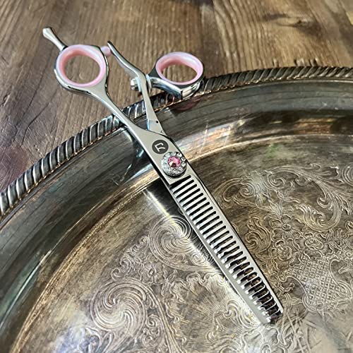 Saki Shears Sakura 5.5" Swivel Hair Cutting Scissors Set - Pink Cutting and Thinning Shears with Rotating Thumb - 440C Japanese Steel - color: Steel, size: Set of Swivel Shears