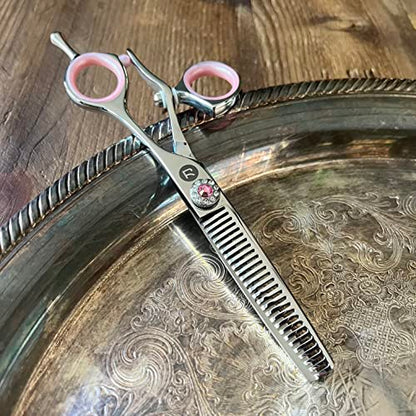 Saki Shears Sakura 5.5" Swivel Hair Cutting Scissors Set - Pink Cutting and Thinning Shears with Rotating Thumb - 440C Japanese Steel - color: Steel, size: Set of Swivel Shears