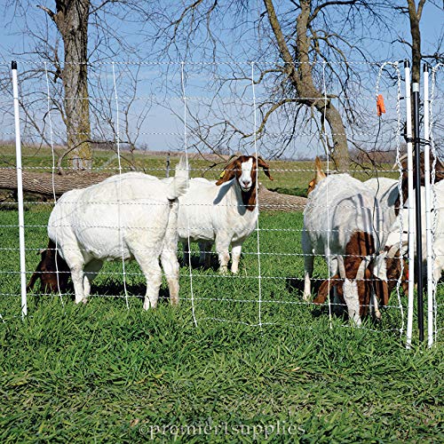 Premier 1 ElectroFence® Plus, Double Spike – Sheep & Goats – 48"H x 100'L | White/black, double spike. For sheep, goats, cattle & guard dogs. Posts every 6.8 ft to reduce sag. Keeps out deer & bears.
