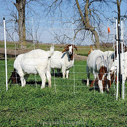 Premier 1 ElectroFence® Plus, Double Spike – Sheep & Goats – 48"H x 100'L | White/black, double spike. For sheep, goats, cattle & guard dogs. Posts every 6.8 ft to reduce sag. Keeps out deer & bears.
