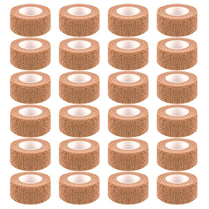 24 Pack Self Adherent Cohesive Wrap Bandages 1 Inches X 5 Yards,First Aid Tape, Elastic Self Adhesive Tape, Athletic, Sports wrap Tape, Bandage Wrap for Sports, Wrist, Skin Colour Athletic Tape - size: 24 Count (Pack of 1)