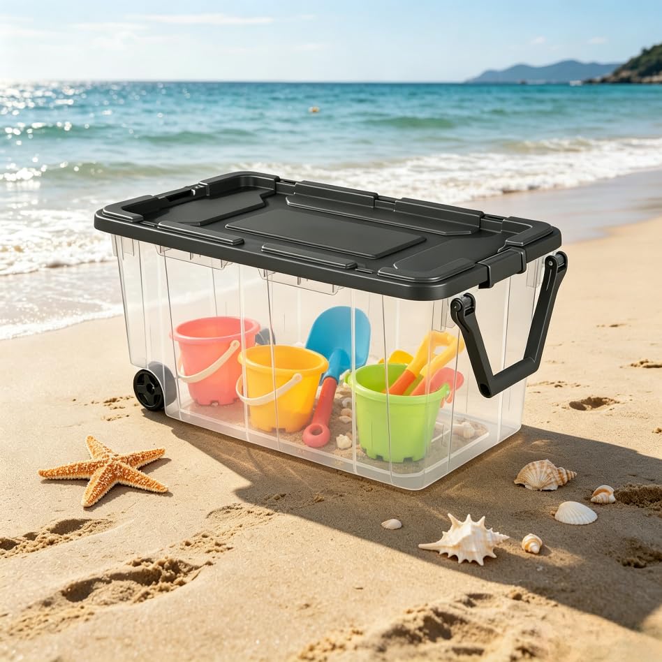 160 Quart Wheeled Stacker, Extra Large Durable Clear Bin, Latch Lid and Pull Handle, Gray, 2 Count