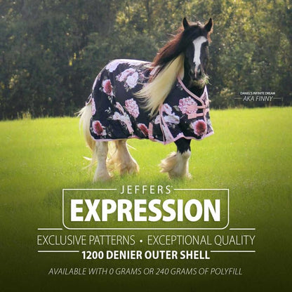 Jeffers Expression 1200 Denier Standard Neck Turnout Blanket, Rose Garden, 87" - Waterproof, Breathable Horse Blanket with 240 gram of Polyfill, Ideal Protection for Winter, Medium Weight