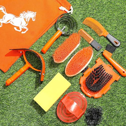 Abbylike 12 Pieces Horse Grooming Kit Equine Care Brushes, Orange - color: Orange