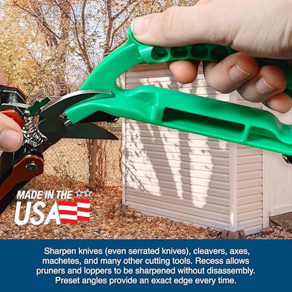 AccuSharp All-in-One Sharpener, All Purpose Sharpener for Knives, Scissors, Garden Tools, Sharpens & Restores Serrated Knives, Cleavers, Axes, Machete, Green - color: Green