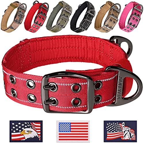 ADITYNA Heavy Duty Red Dog Collar for Medium Dogs with Traffic Handle - color: Red, size: Medium: Fit 15-19" Neck