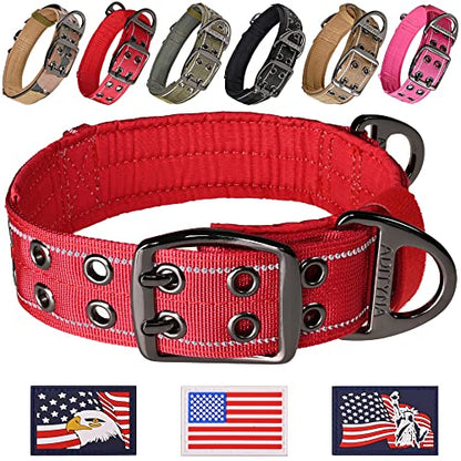 ADITYNA Heavy Duty Red Dog Collar for Medium Dogs with Traffic Handle - color: Red, size: Medium: Fit 15-19" Neck