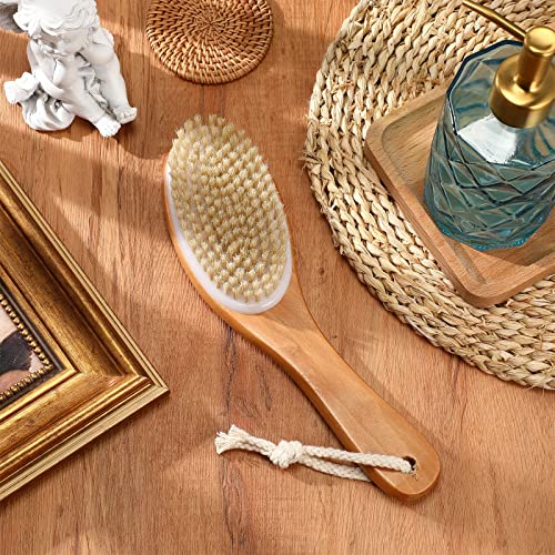 Gerrii 2 Pcs Dry Brushing Body Brush,Contoured Wooden Handle,Back Legs Feet