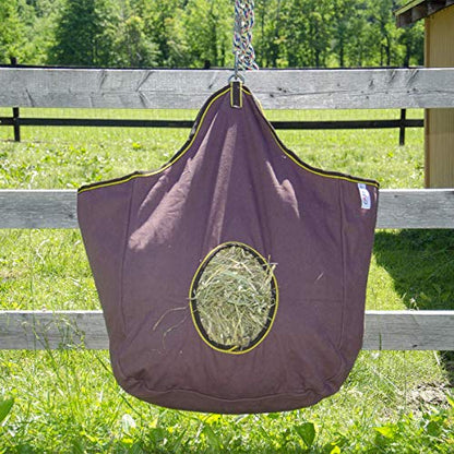 Derby Originals Large 24 OZ Canvas Horse Hay Bag 2 Sided Combo Design X Wide Gusset and 6 Month Warranty - color: Hunter Green/Mustard Yellow