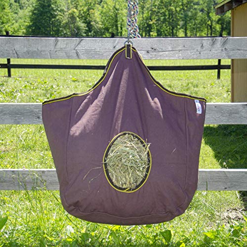 Derby Originals Large 24 OZ Canvas Horse Hay Bag 2 Sided Combo Design X Wide Gusset and 6 Month Warranty - color: Tan/Chocolate