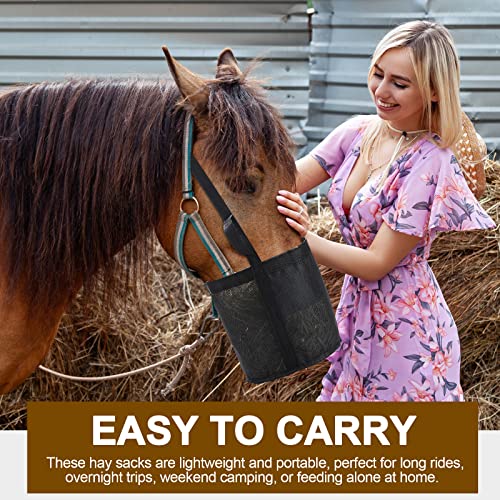4 Pcs Horse Feed Bag, Heavy Duty Mesh Feeder with Adjustable Strap, Black - color: Black