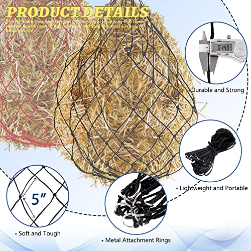 Glarks 2Pcs 36" Length with 5" x 5" Holes Nylon Ultra Slow Feed Hay Net, Black and Red Large Capacity Heavy Duty Poly Horse Hay Net Equine Feeding Bag for Trailer and Stall, Simulates Grazing