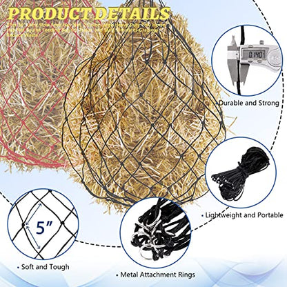 Glarks 2Pcs 36" Length with 5" x 5" Holes Nylon Ultra Slow Feed Hay Net, Black and Red Large Capacity Heavy Duty Poly Horse Hay Net Equine Feeding Bag for Trailer and Stall, Simulates Grazing