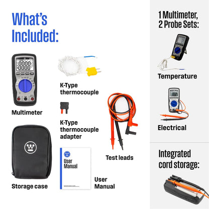 Westinghouse 600V True RMS Auto-Ranging Digital Multimeter, AC/DC Voltmeter & 10A Current, Continuity, Frequency, Temperature, Diode, Ohm, Resistance, Capacitor Tester, Large Screen - style: 600V Large Screen